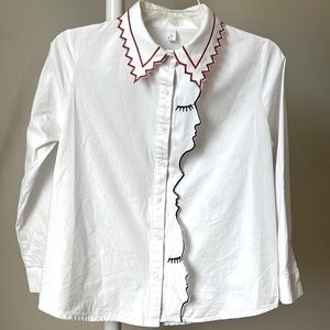 White embroidered shirt for lady. Size:XS/S/Petite